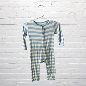 Kickee Pants // Blue and White Stripe Bamboo Romper with Snaps & Diaper Access